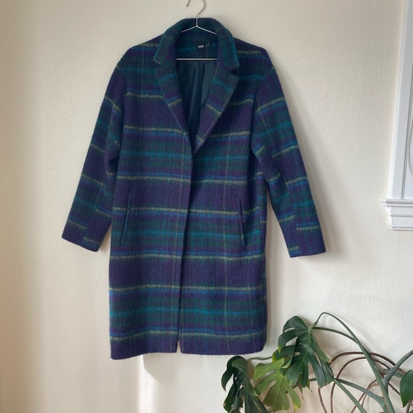 ASOS plaid teal/purple light wool sweater coat - Picture 2 of 9